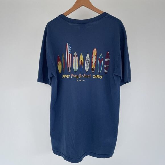 Vtg 90s Y2K Crazy Shirts Hawaii Pray For Surf Blue T-Shirt Sz XL Cotton USA - Picture 2 of 8